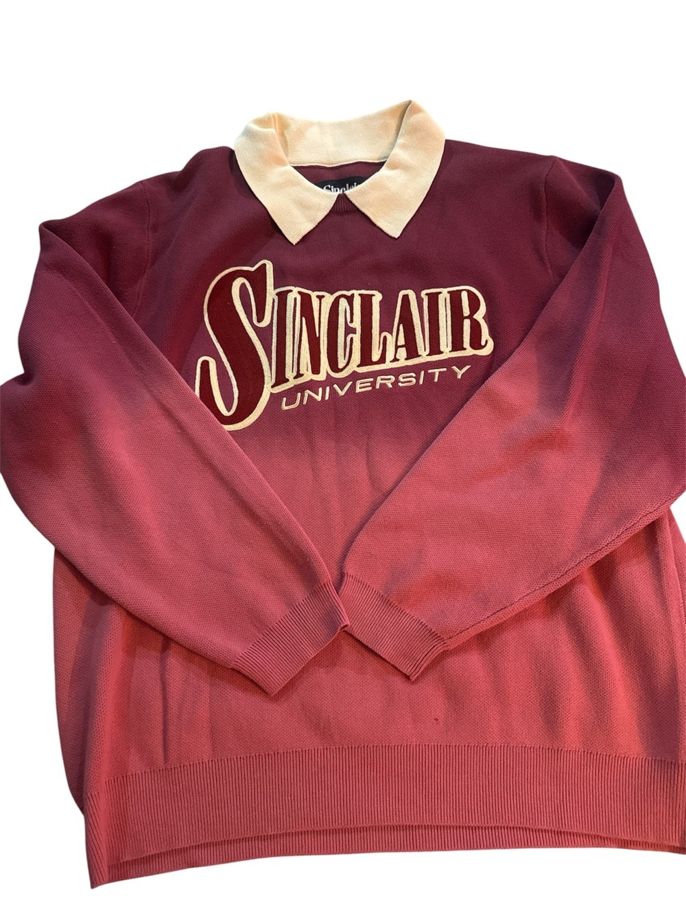 Sinclair University Men's Burgundy Crewneck Sweater with Cream Collar